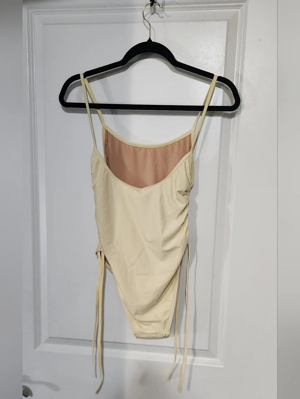 Beige Drawstring Side One-Piece‎ Swimsuit